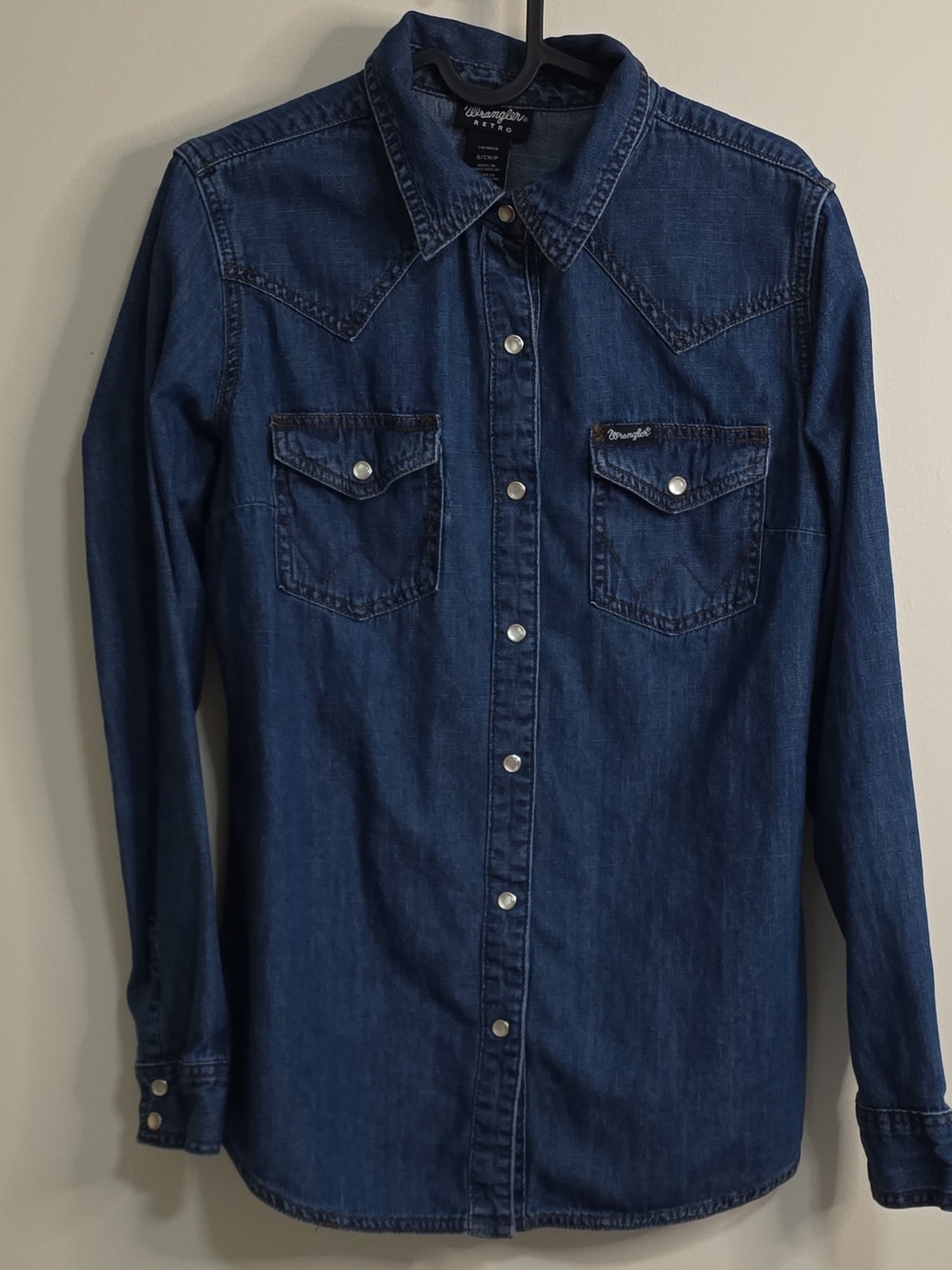Wrangler Retro Heavy Denim Pearl Snap Yoked Shirt Small